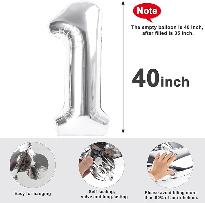 15 Balloon Number 40 Inch Silver Balloons - Image 5