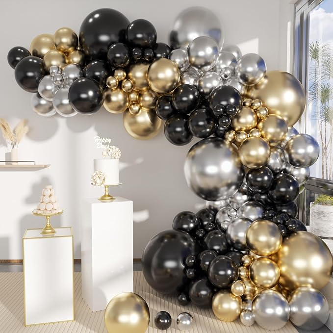 MEBAY Black Gold Silver Balloons Garland Arch Kit, Wedding Backdrop, Baby Shower by MEBAY