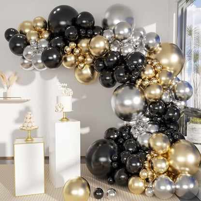 MEBAY Black Gold Silver Balloons Garland Arch Kit, Wedding Backdrop, Baby Shower by MEBAY