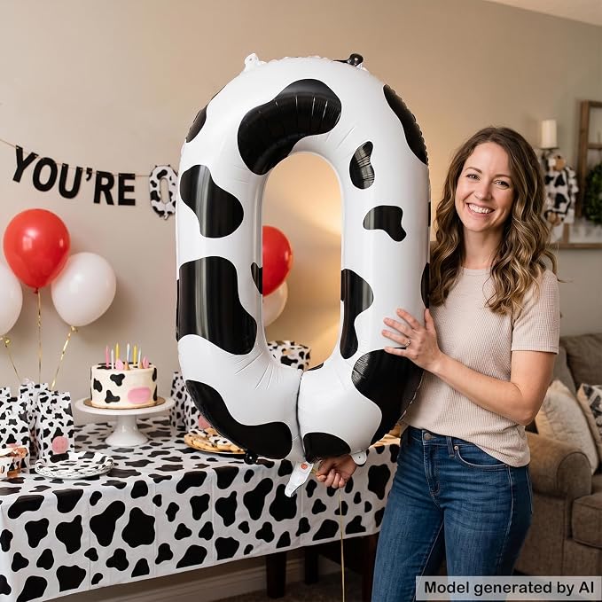 40" Cow Print Foil Number 0 Balloon - Image 4