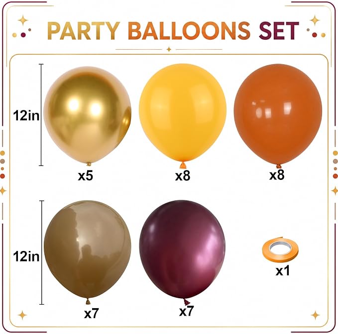 Fall Balloons, 12Inch Orange Yellow Brown Burgundy and Gold Balloons - Image 2