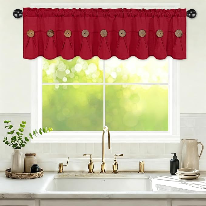 Farmhouse Valance Curtains, Boho Cotton Linen Kitchen Valance, Rod Pocket - Image 2