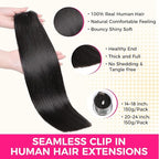 Lashey Clip in Hair Extensions 150g 9pcs Light Yaki Straight Seamless Clip in Human Hair Extensions Natural Black 20 Inch Hair Extensions for Women