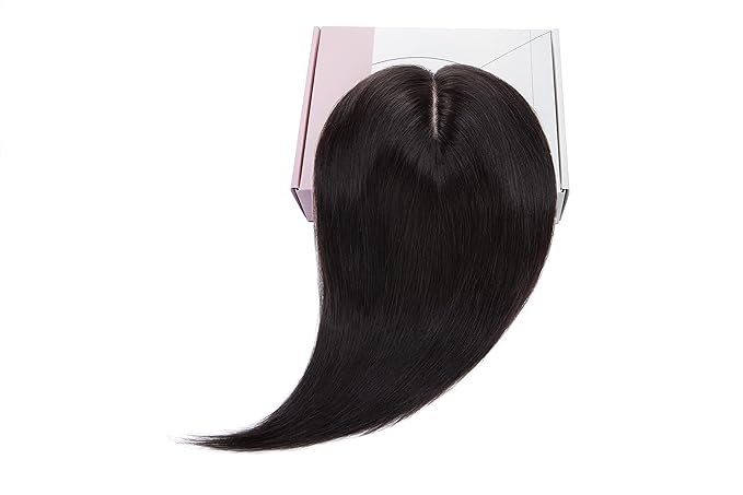 Rich Choices Hair Toppers for Women Real Human Hair 100% Human Remy Toppers NO Bangs for Women with Thinning on Top Clip in Hairpiece 4"x4.7"Lace Base 14 Inch #1B Natural Black