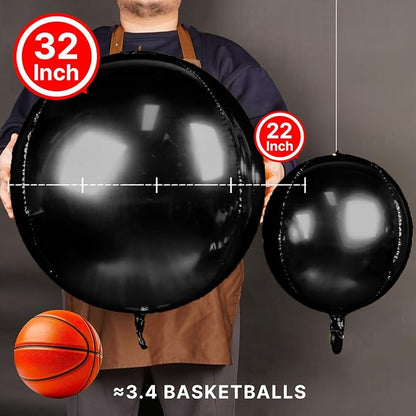 PartyWoo Black Large Round Giant 4D Jumbo Foil Balloons 6pcs 32 Inch | 32 Inch - Image 2