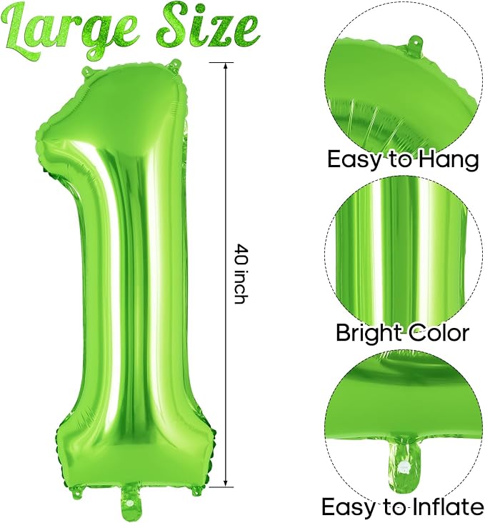 Green Number 1 Balloon 40 Inch, Big Large Foil Helium Number Balloons, Jumbo - Image 3