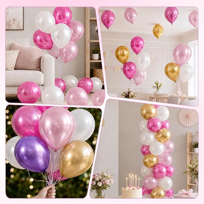 Metallic Pink Balloons, 12 Inch Chrome Light Pink Latex Party Balloons | 30 - Image 5