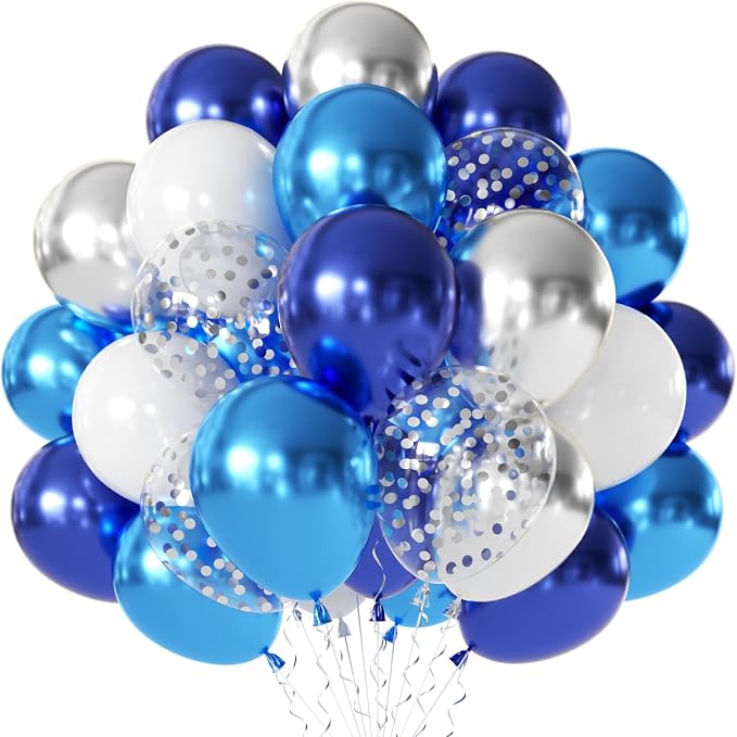 Navy Blue White Silver Balloons 50 Pcs 12 Inch | Wedding Bridal Shower by Vanjehou