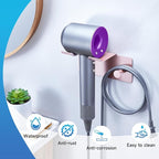Hair Dryer Holder Wall Mounted, Blow Dryer Holder Adhesive, Metal Hairdryer Holder for Bathroom, Hair Tool Organizer with Plug&Cord for Cabinet Bathroom Bedroom Barber Shops