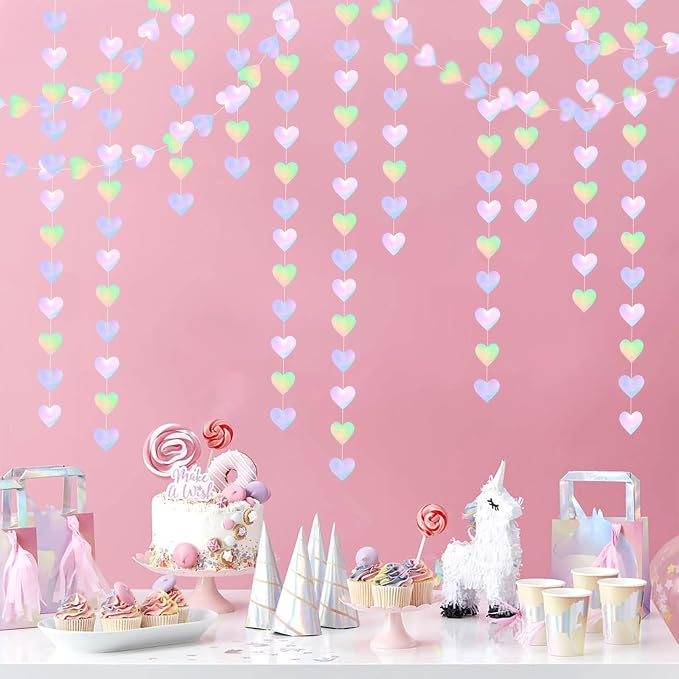 Iridescent Disco-Holographic Heart Garland - 52Ft Wedding Hanging Decoration - Image 4