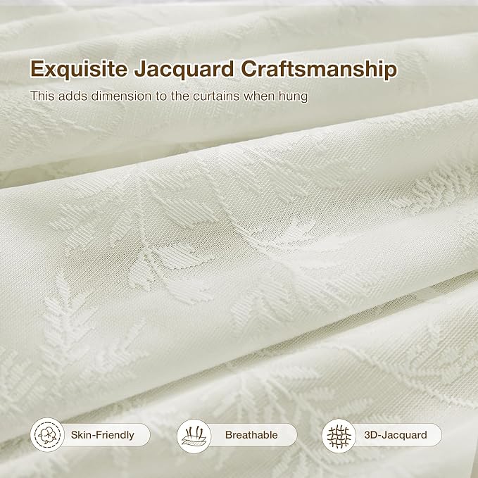 Anmao Cream Semi Sheer Light Filtering Curtains 102 Inches Long 2 Panels - Image 8