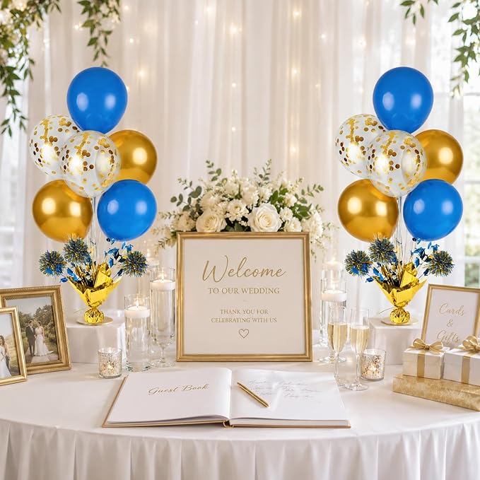 4 Set Blue Gold White Balloon Centerpieces - Image 5