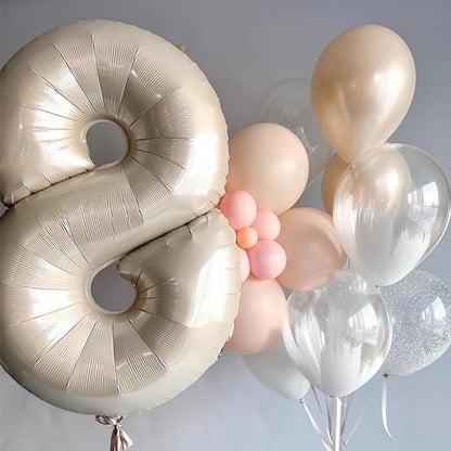 40 Inch Balloon Number 8 Beige, Large Foil Cream Number 8 Balloons Set 0-9 - Image 3