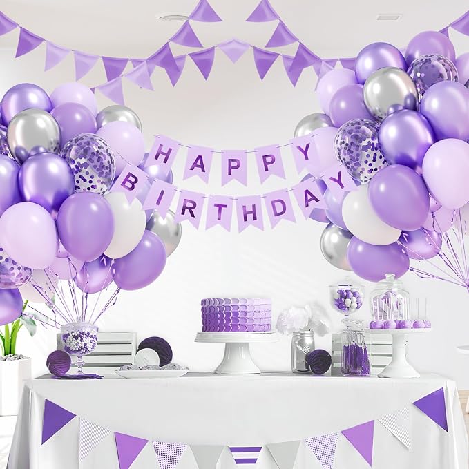 60pcs Purple and Silver Balloons 12inch - Image 7