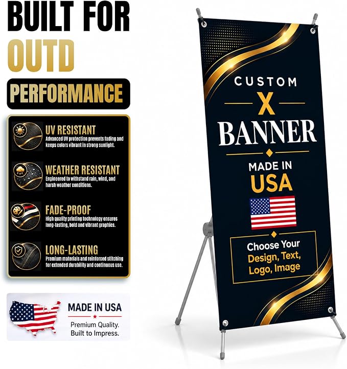 custom x stand banner 30x65" custom banners personalized Printed in USA | - Image 4