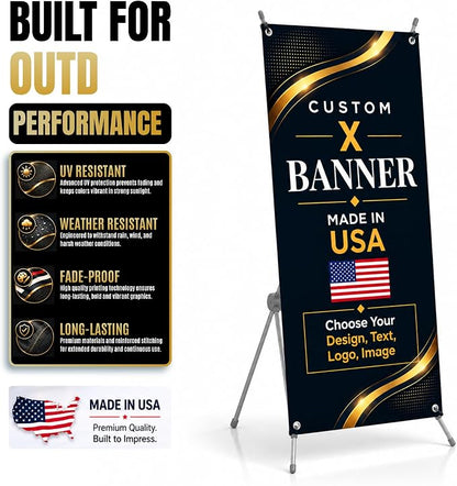 custom x stand banner 30x65" custom banners personalized Printed in USA | - Image 4