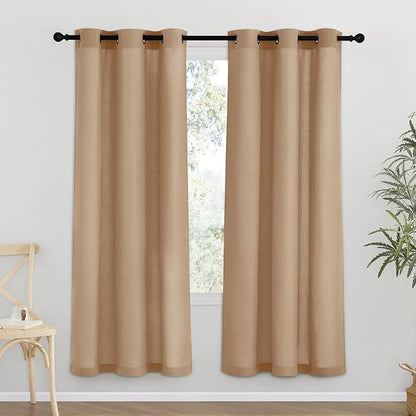NICETOWN Camel Thick Linen Curtains 72" Length, Grommet Privacy Window by NICETOWN