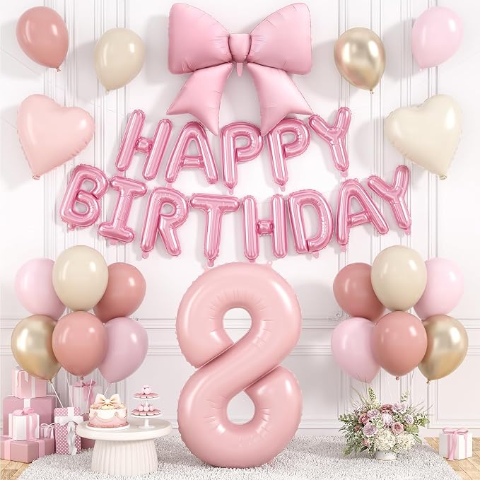 Dusty Pink Number 8 Balloon, 8th Birthday Decorations by Hapmori