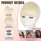 Clip in Bangs, Synthetic French Bangs Hair Clip, Bleach Blonde Fake Bangs Fringe with Temples Hairpieces for Women Natural Curved Hair Extensions for Daily Wear