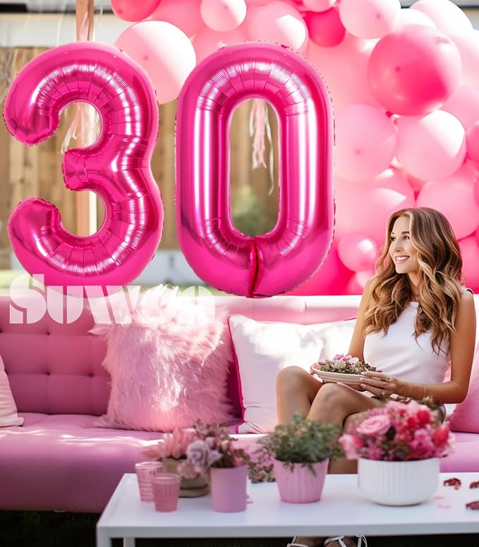 SUWEN 40 Inch Large Hot Pink 30 Balloon Numbers Big Foil Helium Number Balloons - Image 3
