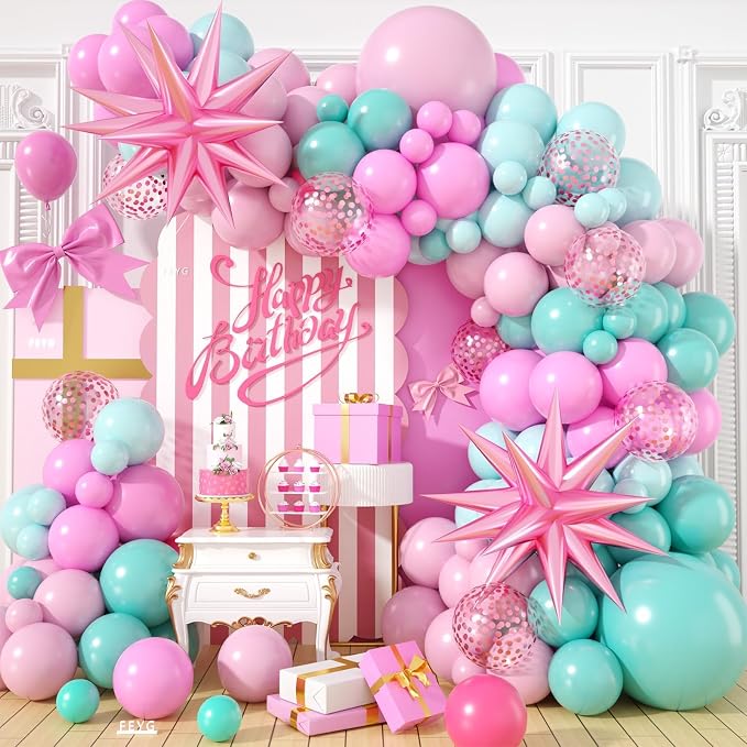 Pink and Teal Blue Balloon Arch Garland Kit, Pastel Pink Teal Blue Turquoise by FEYG