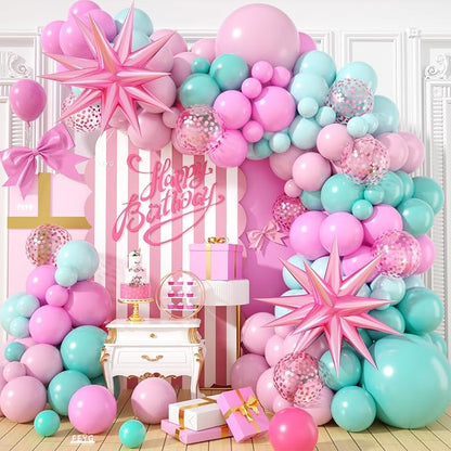 Pink and Teal Blue Balloon Arch Garland Kit, Pastel Pink Teal Blue Turquoise by FEYG