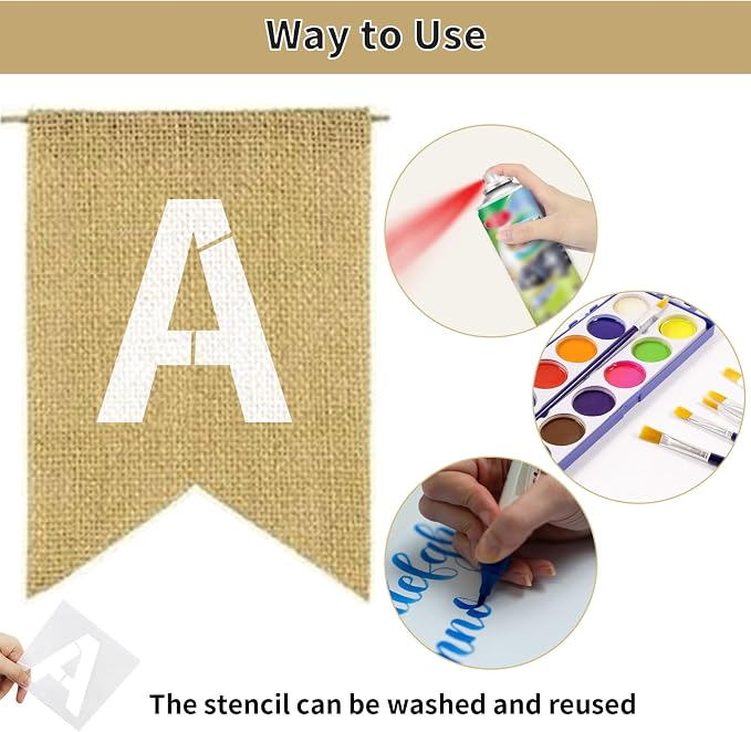 15pcs Burlap Banner Handwriting Banner Kit-Include Letters and heart Stencil - Image 2