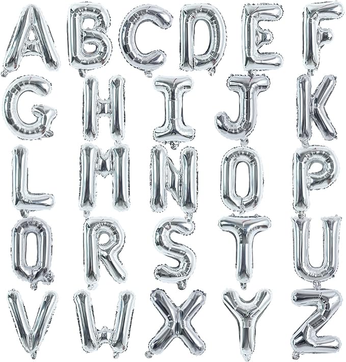 TONIFUL Silver Letter Balloons 2 Set 16 Inch A-Z Custom Alphabet Banner | 52 by TONIFUL