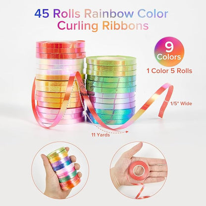 45 Rolls 9 Rainbow Colors Curling Ribbon Balloon Curling Ribbons Set, 3/16 Inch - Image 2