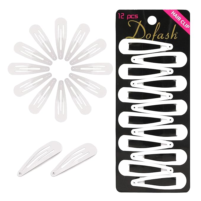Dofash 5CM/2IN White Snap hair Clips Metal Hair Grips Hair Accessories For Women 12PCS (White)