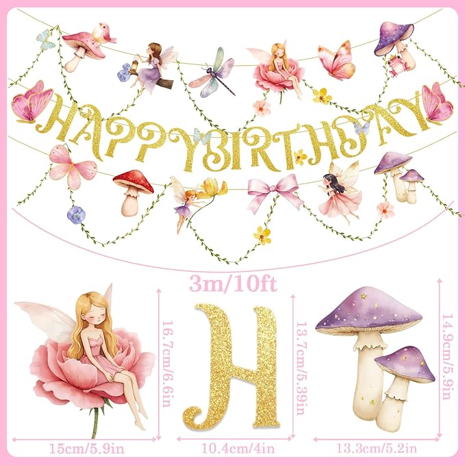 SUNBEAUTY Fairy Birthday Party Banner Fairy Party Decorations Fairy First - Image 2