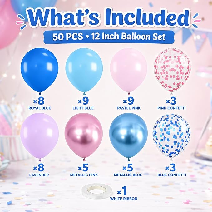Pink and Blue Balloon, Royal and Metallic Confetti Balloons - Image 3