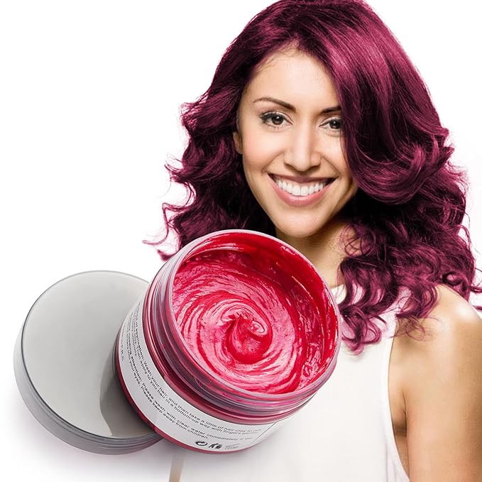 Pink Red Hair Color Wax, Natural Hairstyle Wax 4.23 oz, Temporary Hairstyle Cream for Party, Cosplay, Halloween, Daily use, Date, Clubbing (Pink Red)