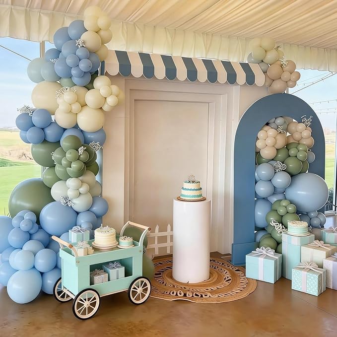FunHot Blue Green Balloons, 12 Inch Pastel Yellow Ivory Helium Balloons - Image 4
