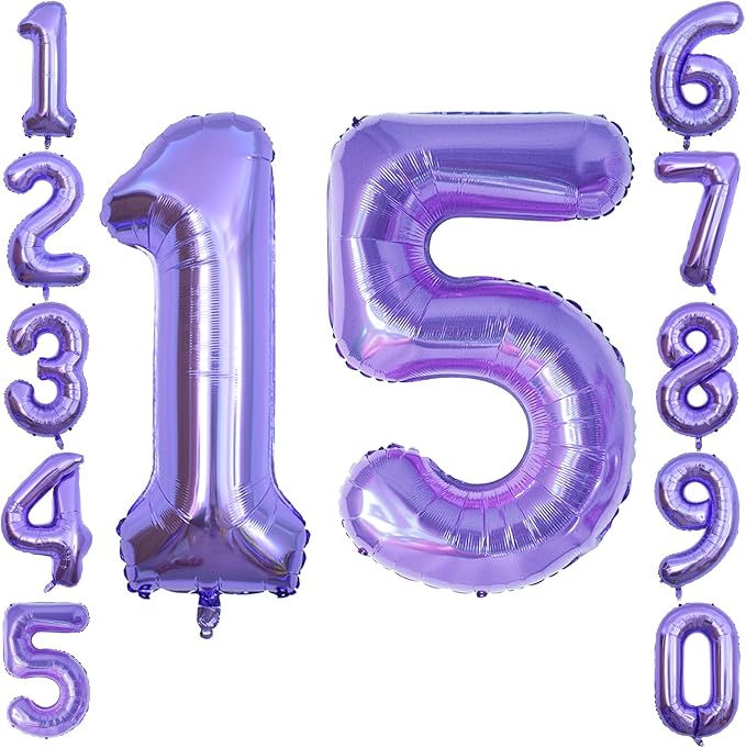Purple Number 15 Balloon 40 Inch, Large Metallic Lavender Mylar Foil 15 Balloons by Unknown