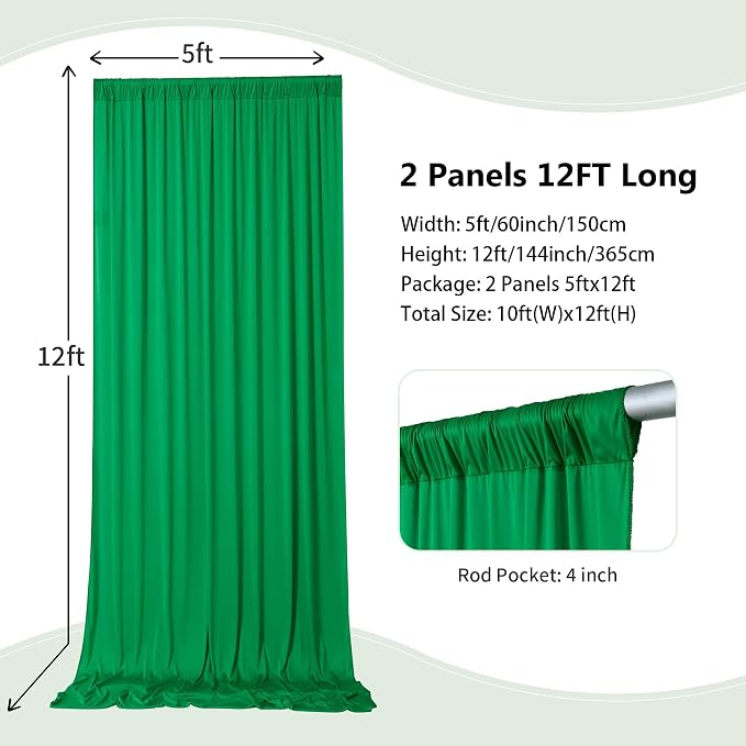 10ft×12ft Wrinkle Free Green Backdrop Curtain - Image 2