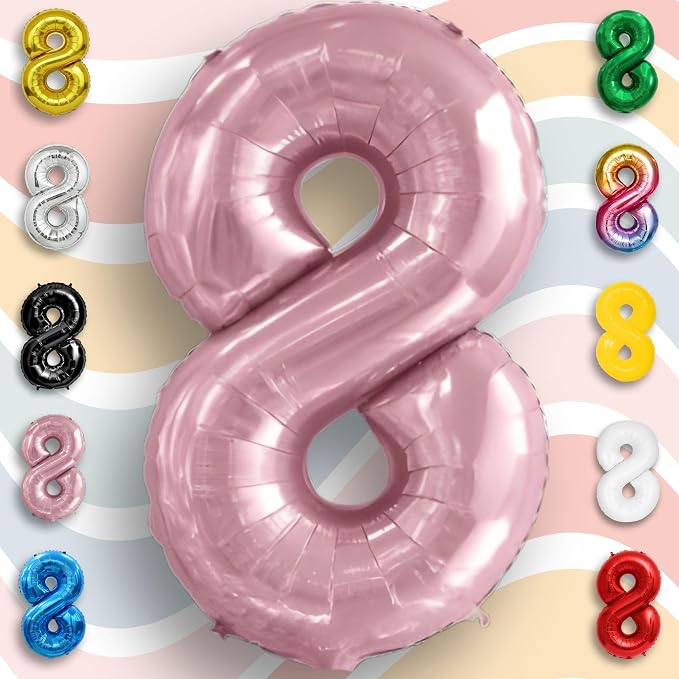 Pink Pearl Number Balloon 8 Mylar Foil Macaron Balloons 16 Inch - Image 2