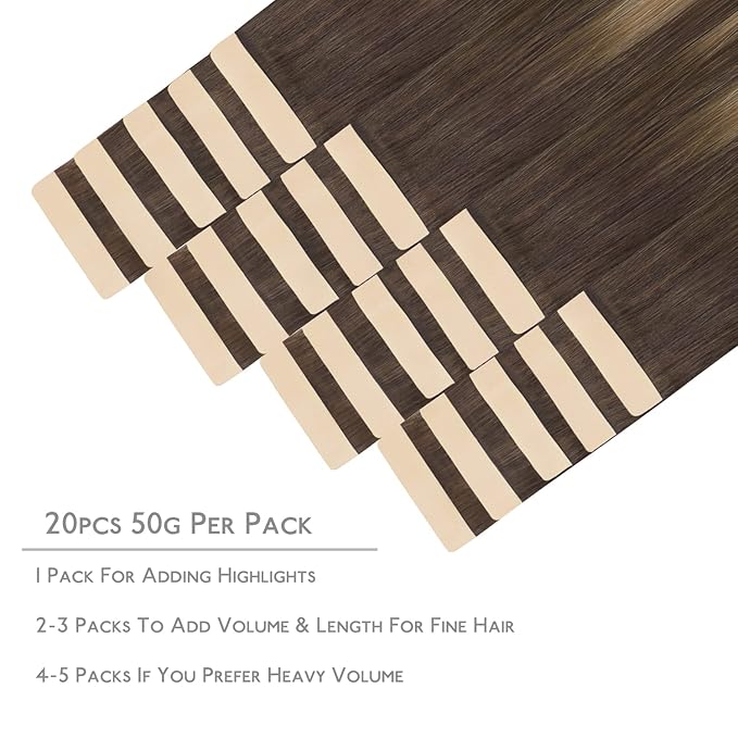 WENNALIFE Tape in Hair Extensions Human Hair, 20pcs 60g 26 inch Balayage Chocolate Brown to Honey Blonde Remy Hair Extensions Straight Human Hair Tape in Extensions Skin Weft Tape Extensions