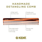 Kent 92T Tortoise Wide Tooth Detangler Combs for Men and Women, Hair Comb for Curly and Wavy Hair and Wet or Dry, Large Wide Tooth Dressing Comb, Handmade, Saw-Cut, Hand polished, Made in England