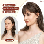 SARLA Braided Headband with 3 Detachable Clip in Bangs Fringe Hairpieces Fake Synthetic Hair Band Bangs for Women Ash Grey