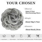 CJL HAIR Large Messy Bun Hair Piece Wavy Curly Scrunchies Synthetic Chignon Ponytail Hair Extensions Thick Updo Hairpieces for Women Dark Grey