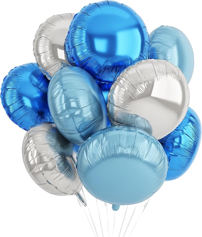 20PCS 18 Inch Round Foil Balloon, Light Royal Blue Silver Round Shaped Balloons by Paready