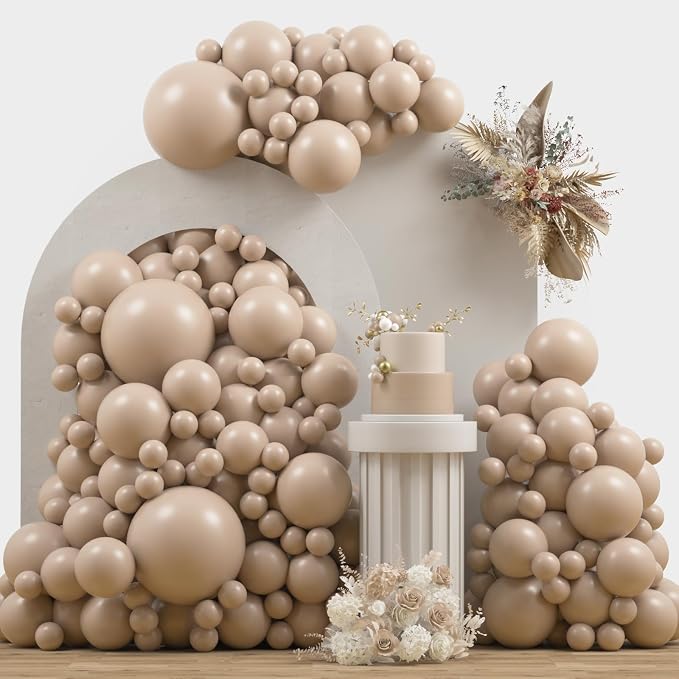 Nude Beige Double Stuffed Balloons Different Size 115Pcs 5/10/12/18" Tan by JZCZOEB
