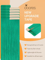 DOORES Human Hair Extensions, Green Tape in Hair Extensions 10pcs 22 Inch 30g, Straight Skin Weft Seamless Invisible Tape