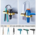 Blow Dryer Holder Wall Mounted, Hair Straightener Holder, Hair Dryer Holder Adhesive, Hair Tool Organizer for Flat Iron, Hairdryer, Curling Iron Holder for Bathroom Vanity Barber Shop (Gold)
