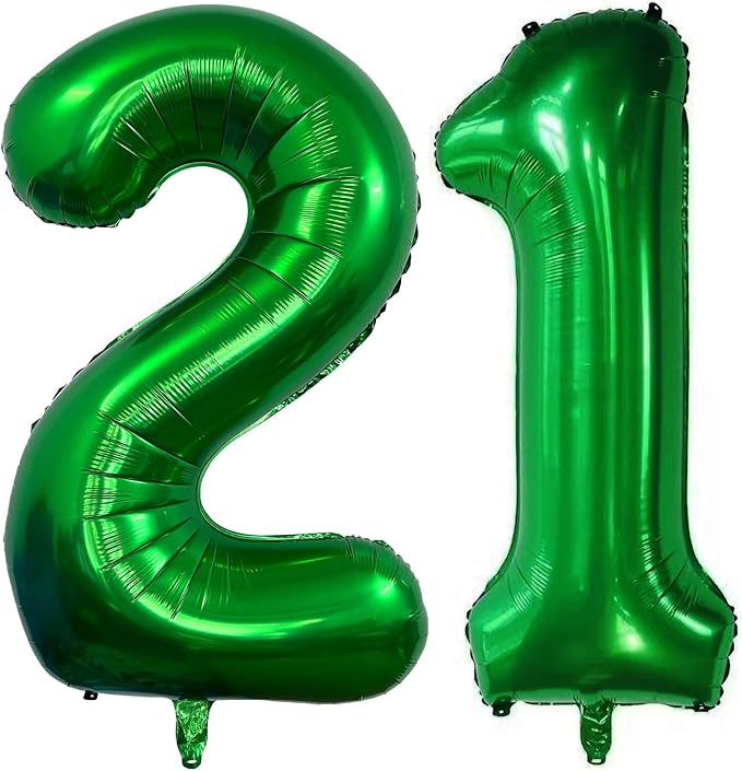 Dark Green 21 Number Balloons, 40 Inch Giant Number 21 Balloons Foil Mylar by Lovoir