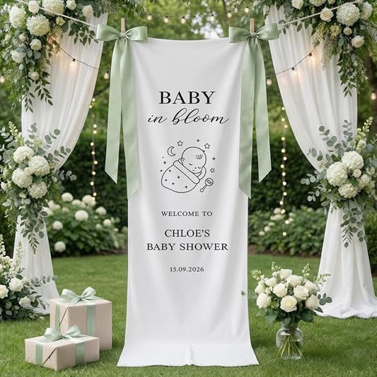 Personalized Baby Shower Welcome Banner, Baby in Bloom Linen by Custom