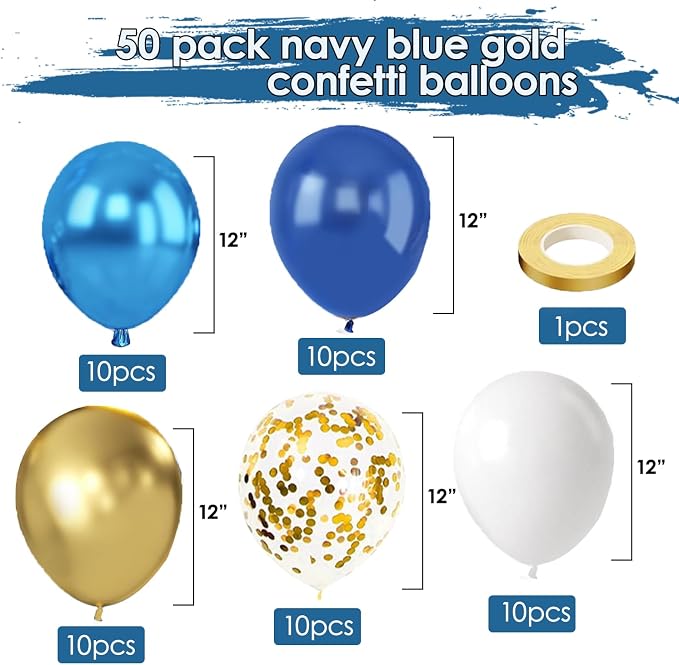 Navy Blue and Gold Confetti Balloons - Image 2