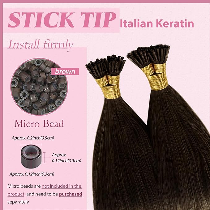 YoungSee I Tip Hair Extensions Balayage Itip Hair Extensions Human Hair Balayage Brown with Blonde I Tips Human Hair Extension 18 Inch Invisible I-Tip Hair Ombre for Adding Hair Volume 50g 60s