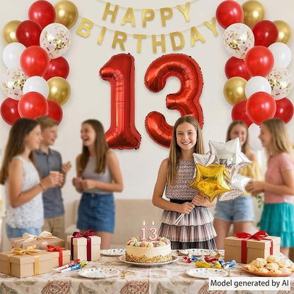 Red Number 13 Balloon 40 Inch, Foil Numeral - Image 2